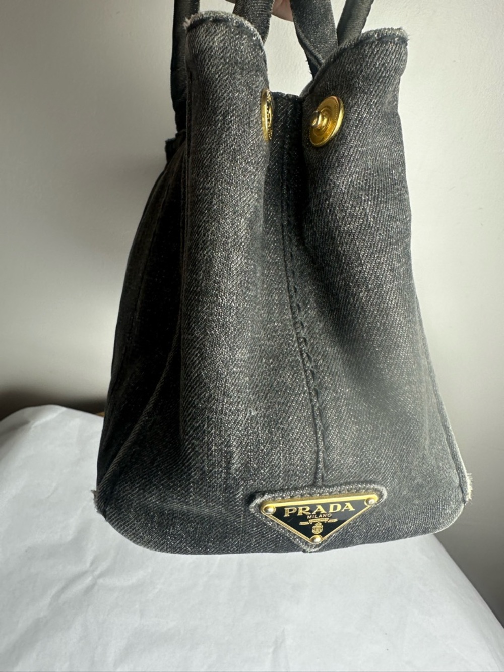 Prada Canapa Washed Black Denim Tote - Picture 11 of 16